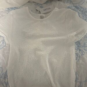 Aritzia White Floral Fitted Top